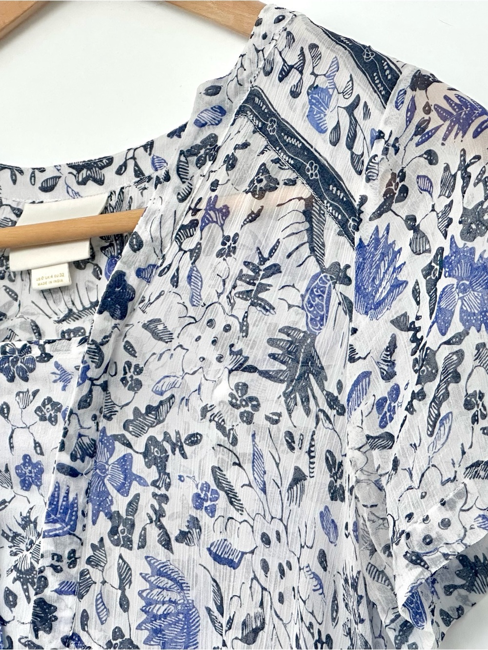 Maeve Anthropologie Sheer Short Sleeve Dress White & Periwinkle Blue Size 0 - Picture 5 of 7